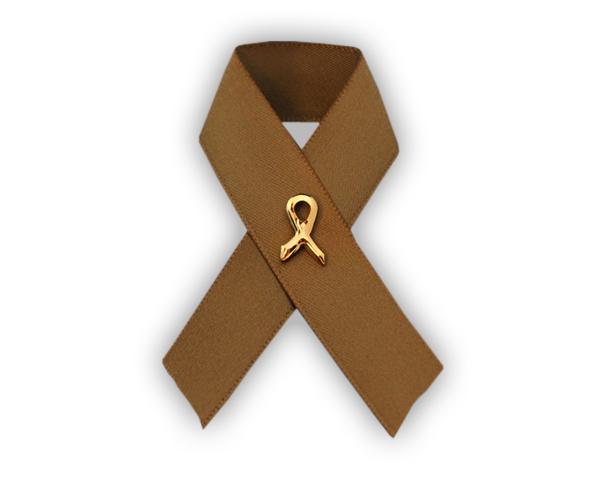 Satin Brown Ribbon Awareness Pins - 50 Pack