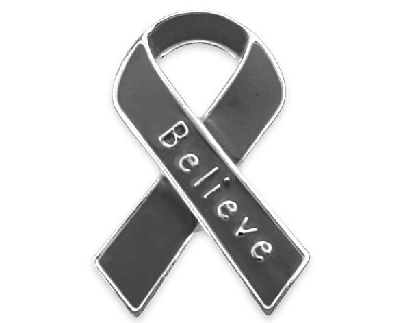 Believe Gray Ribbon Pins - Fundraising For A Cause