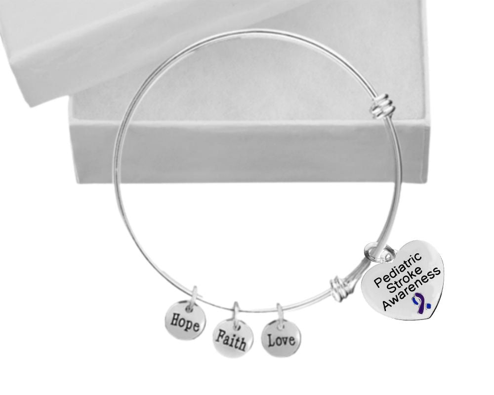 Pediatric Stroke Awareness Heart Charm Retractable Bracelets