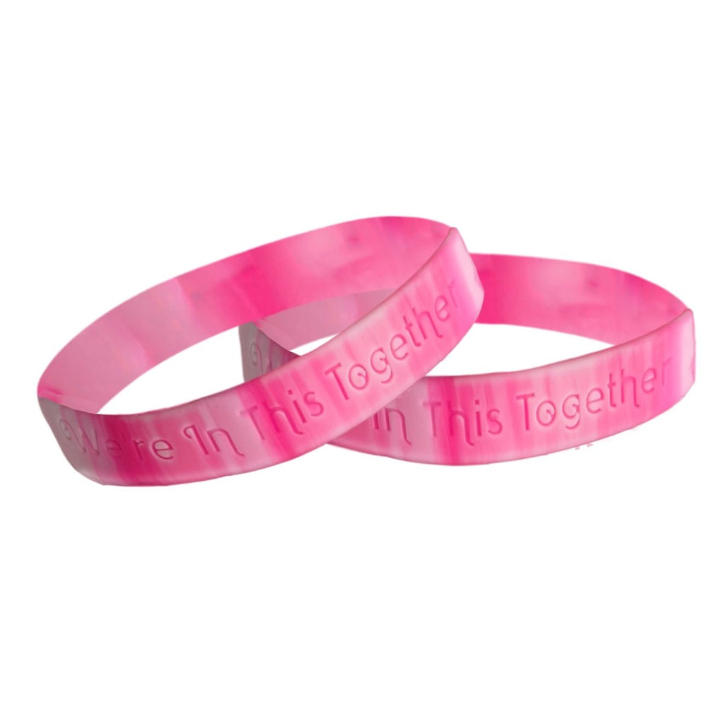 50 Pack Pink Camo Breast Cancer We're In This Together Silicone Bracelets (50 Bracelets) - Fundraising For A Cause