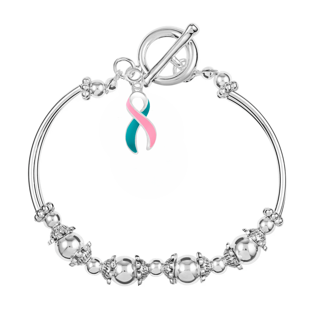 Pink & Teal Ribbon Charm Partial Beaded Bracelets - Fundraising For A Cause