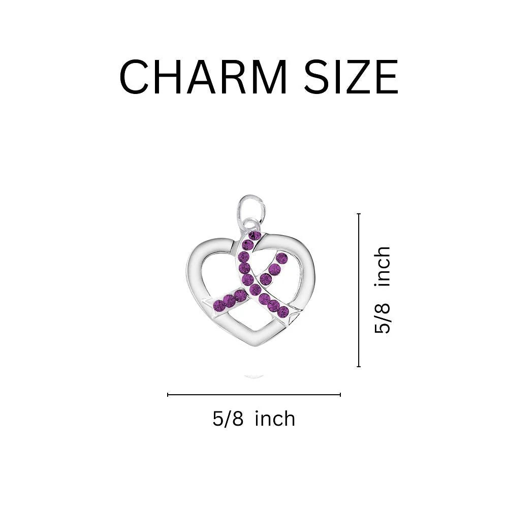 5 Pack Purple Crystal Ribbon Awareness Bracelets (5 Bracelets) - Fundraising For A Cause