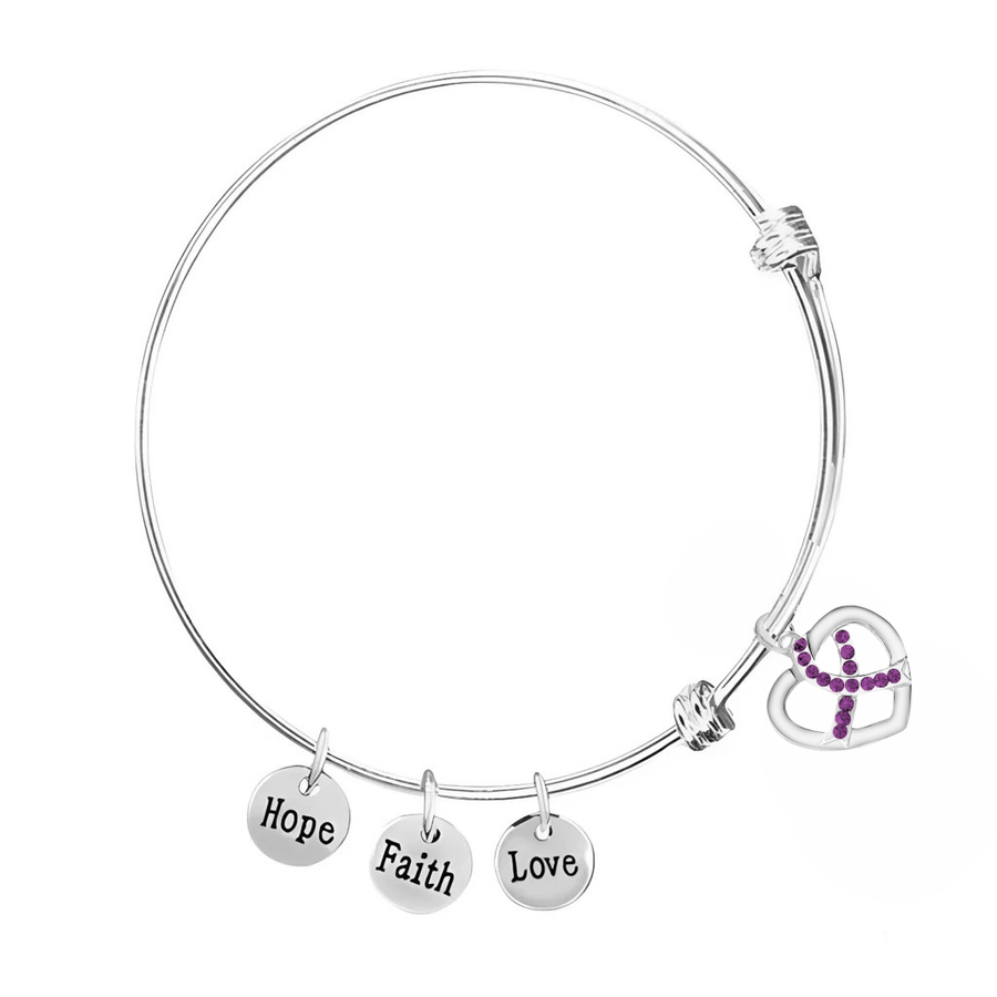 Purple Crystal Ribbon Retractable Charm Bracelets - Fundraising For A Cause