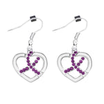 Purple Ribbon Crystal Heart Hanging Earrings - Fundraising For A Cause