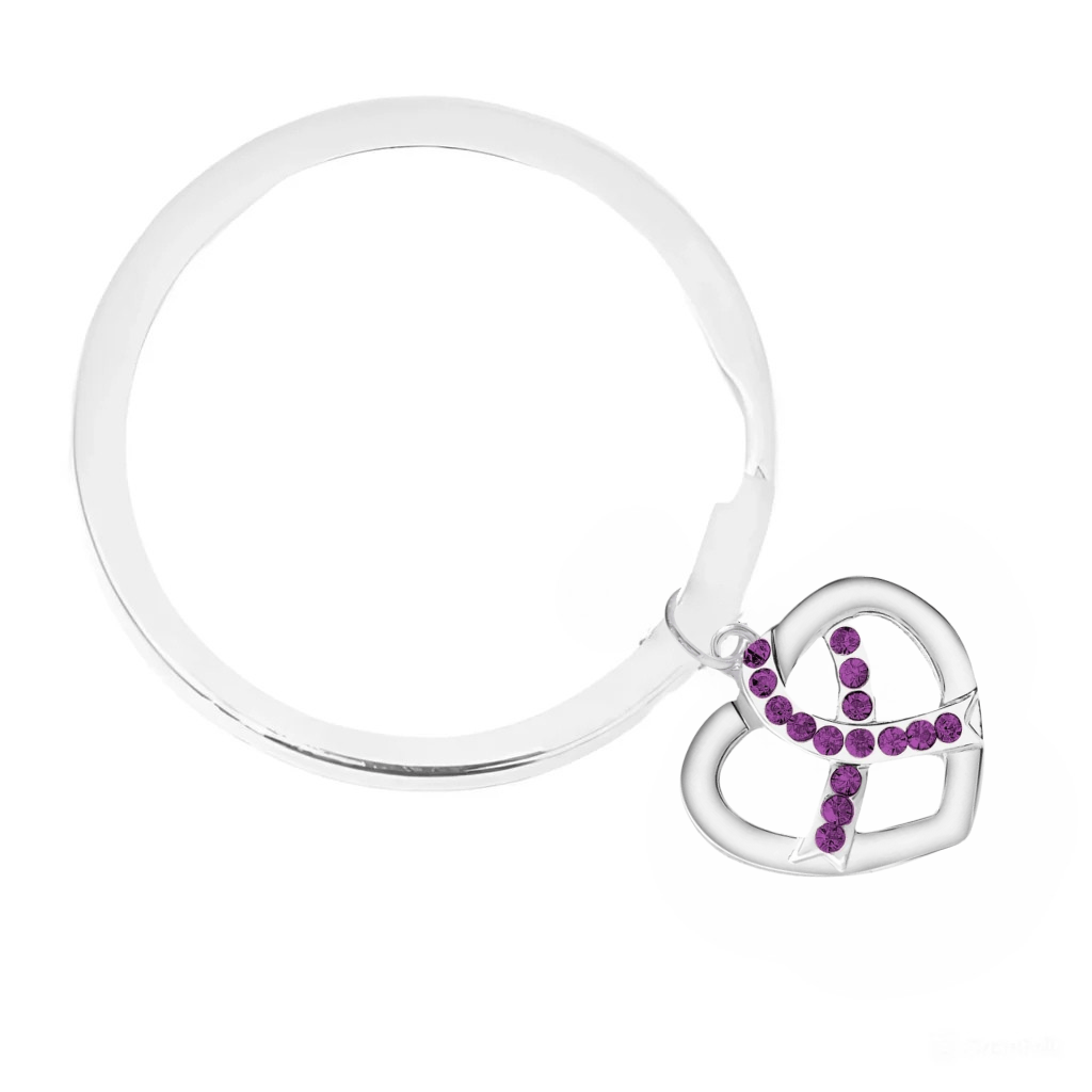 Purple Ribbon Crystal Heart Split Style Key Chains - Fundraising For A Cause