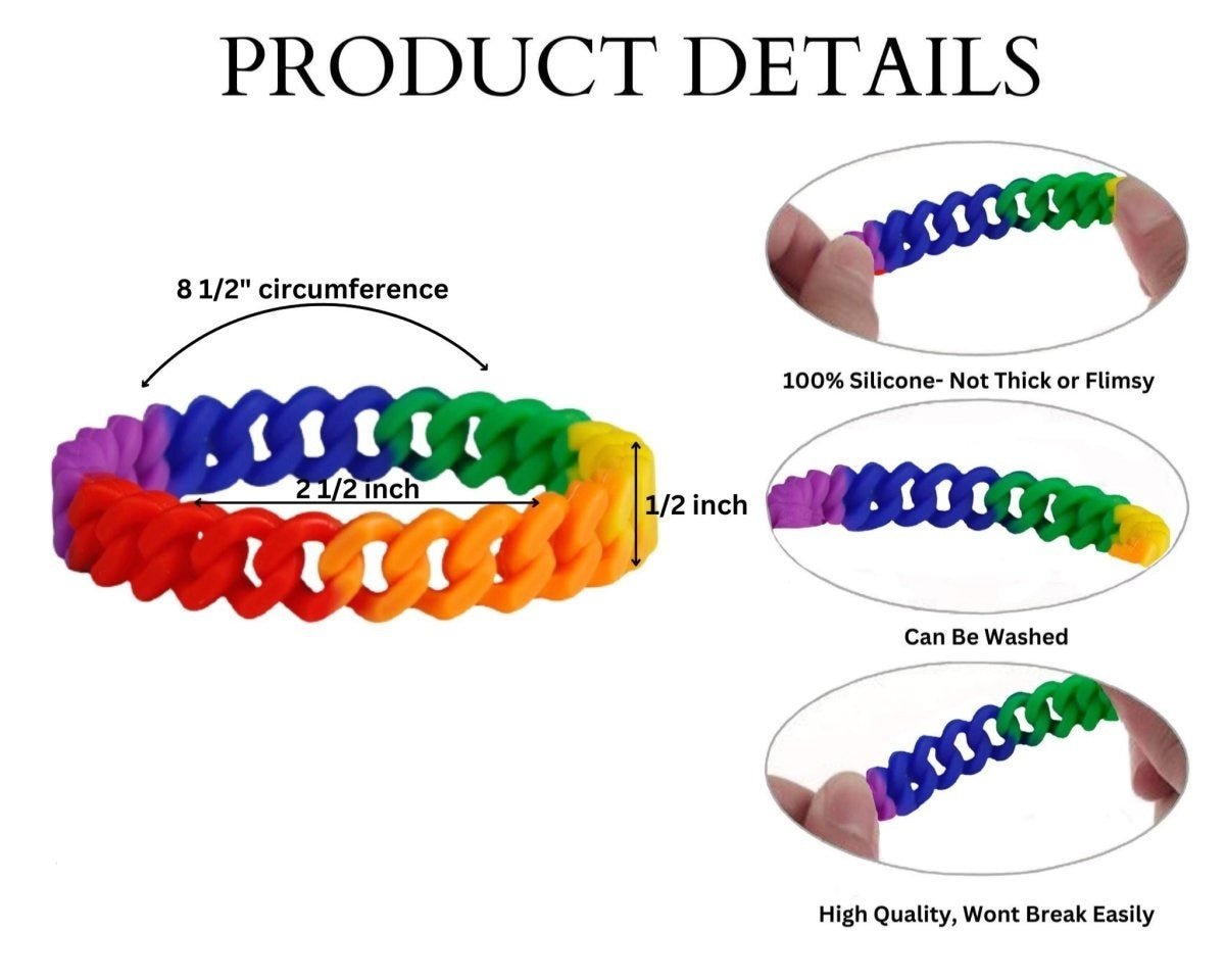 Rainbow Chain Link Silicone Bracelet Wristbands - Fundraising For A Cause