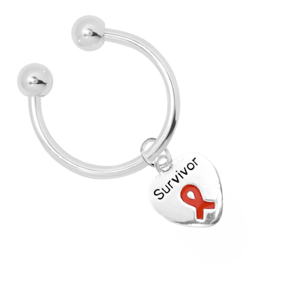 Red Ribbon Survivor Heart Charm Key Chains - Fundraising For A Cause