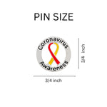 25 Round Coronavirus Disease (COVID - 19) Red & Yellow Ribbon Pins - Fundraising For A Cause