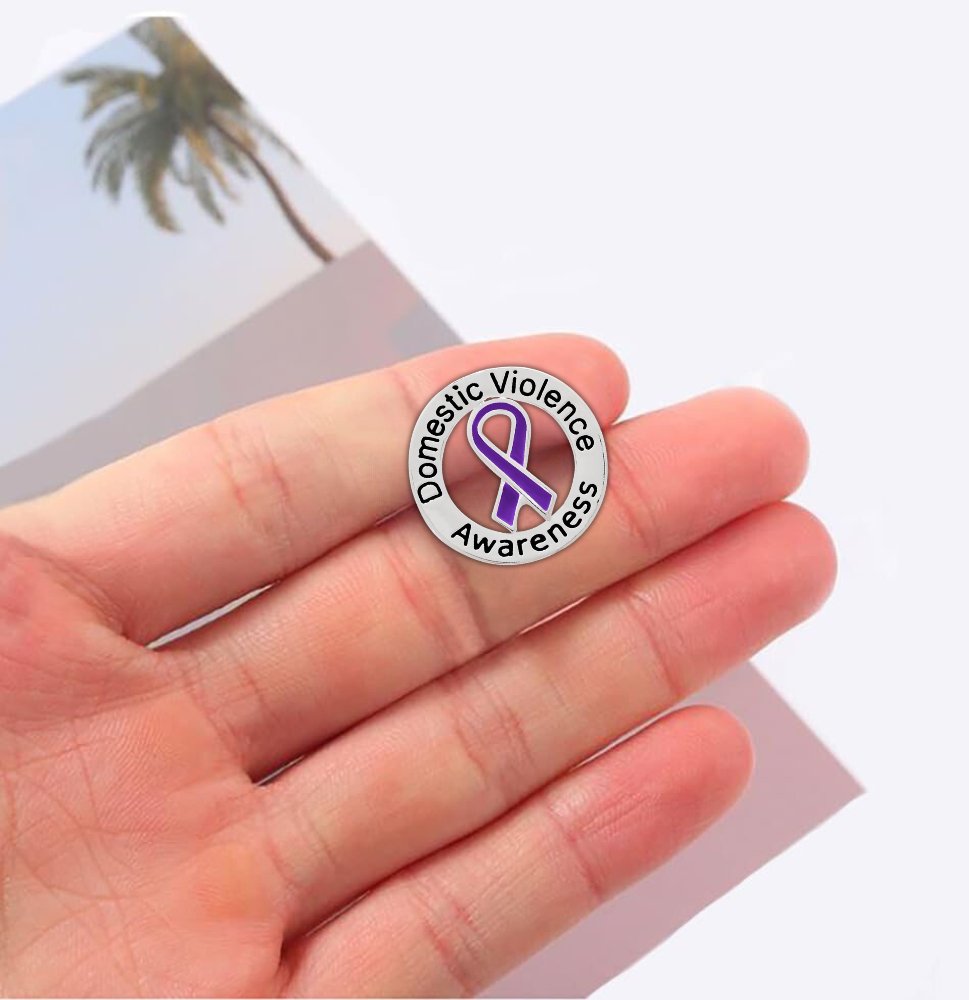 Round Domestic Violence Awareness Ribbon Pins - Fundraising For A Cause