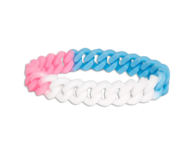 Transgender Flag Colored Chain Link Style Silicone Bracelet Wristbands