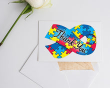 Load image into Gallery viewer, Small Autism Ribbon Thank You Cards (12 Cards/Pack)