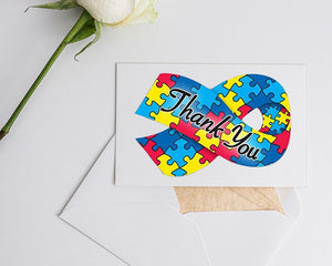 Small Autism Ribbon Thank You Cards (12 Cards/Pack)