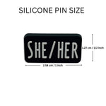 25 Pack She Her Black Rectangle Pronoun Silicone Pins (25 Pins) - Fundraising For A Cause