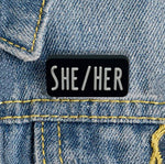 25 Pack She Her Black Rectangle Pronoun Silicone Pins (25 Pins) - Fundraising For A Cause