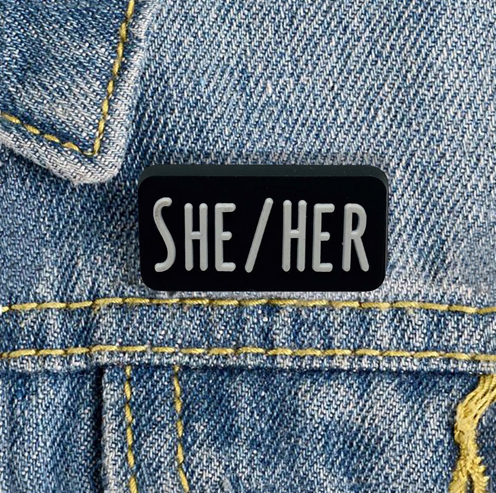 25 Pack She Her Black Rectangle Pronoun Silicone Pins (25 Pins) - Fundraising For A Cause