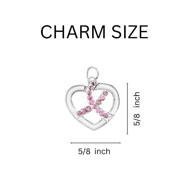Silver Heart Crystal Pink Ribbon Charms - Fundraising For A Cause