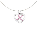 Silver Heart Crystal Pink Ribbon Necklaces - Fundraising For A Cause