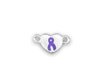 25 Silver Heart Purple Ribbon Charms with 2 Loops - Fundraising For A Cause