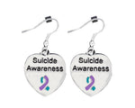 12 Pairs Suicide Awareness Heart With Teal and Purple Ribbon Earrings - Fundraising For A Cause