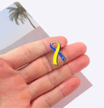 25 Pack Support Ukraine Large Blue & Yellow Ribbon Lapel Pins (25 Pins) - Fundraising For A Cause