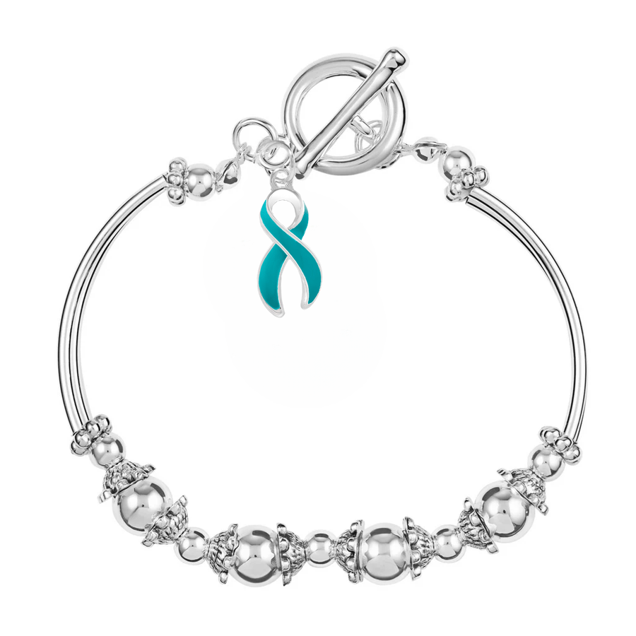 Teal Ribbon Charm Partial Beaded Bracelets - Fundraising For A Cause