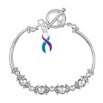 Teal & Purple Ribbon Charm Partial Beaded Bracelets - Fundraising For A Cause