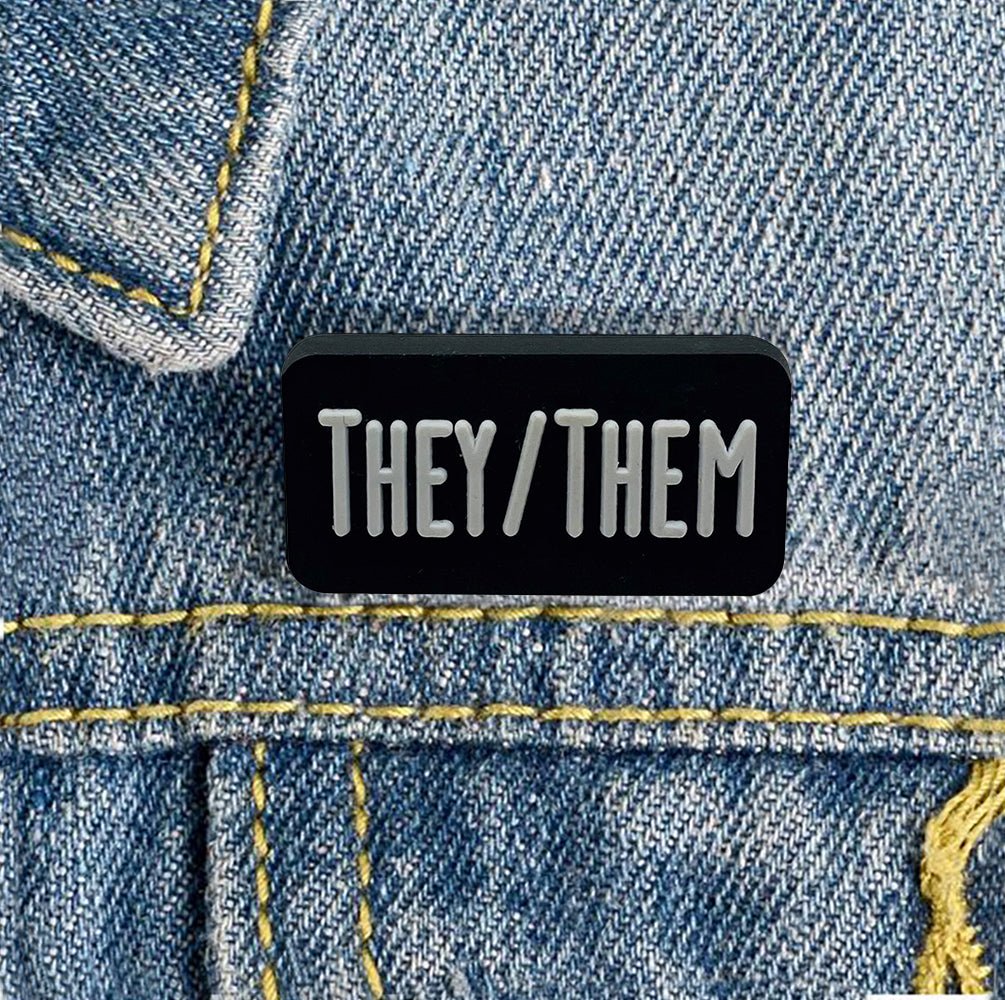 25 Pack They Them Black Rectangle Pronoun Silicone Pins (25 Pins) - Fundraising For A Cause