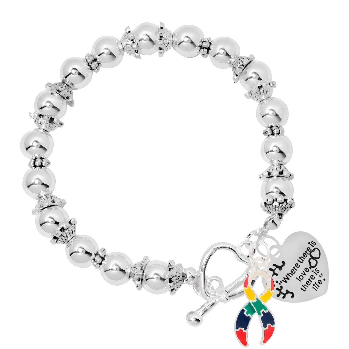 Where There Is Love Autism Ribbon Beaded Charms Bracelets