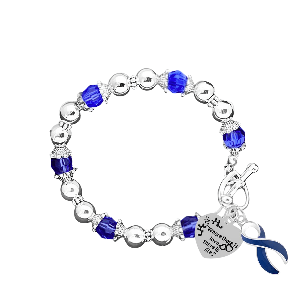 Where There is Love Dark Blue Ribbon Blue Beaded Bracelets - Fundraising For A Cause