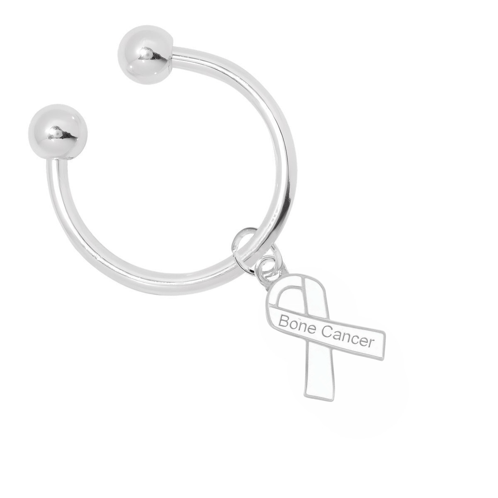 White Ribbon Bone Cancer Awarenes Horseshoe Key Chains - Fundraising For A Cause