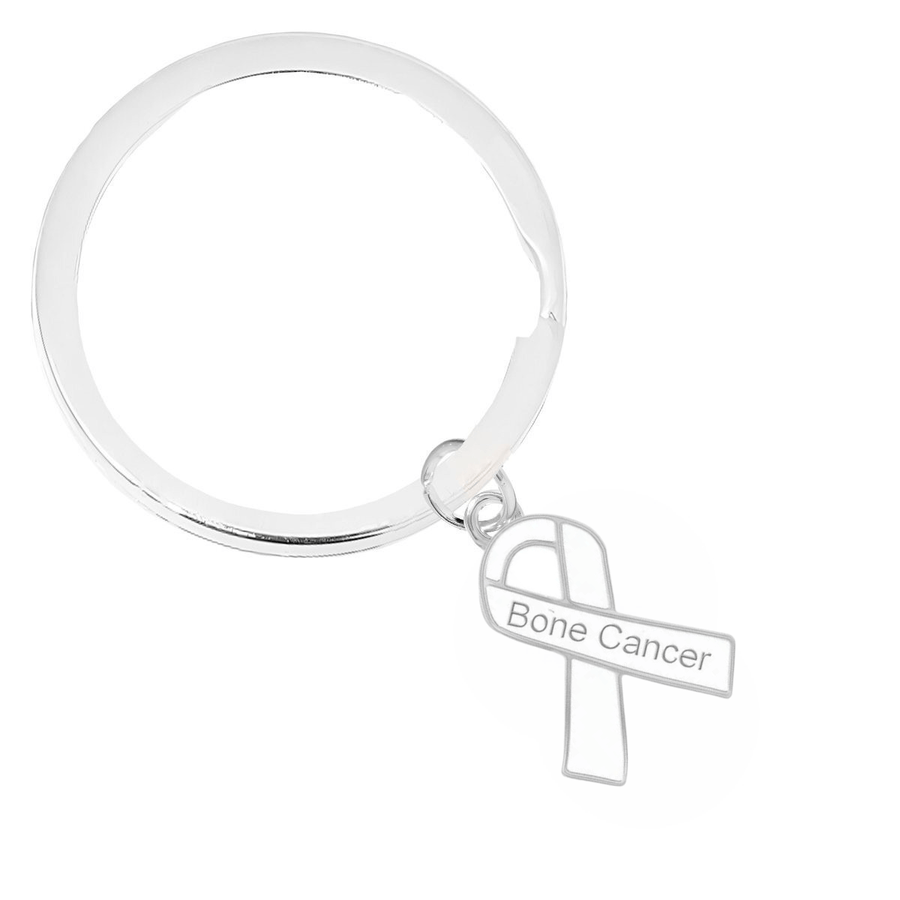 White Ribbon Bone Cancer Awareness Split Style Key Chains - Fundraising For A Cause