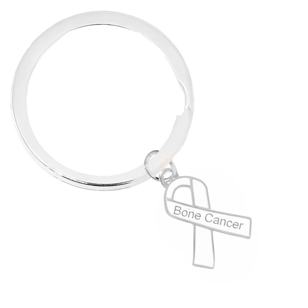 White Ribbon Bone Cancer Awareness Split Style Key Chains - Fundraising For A Cause