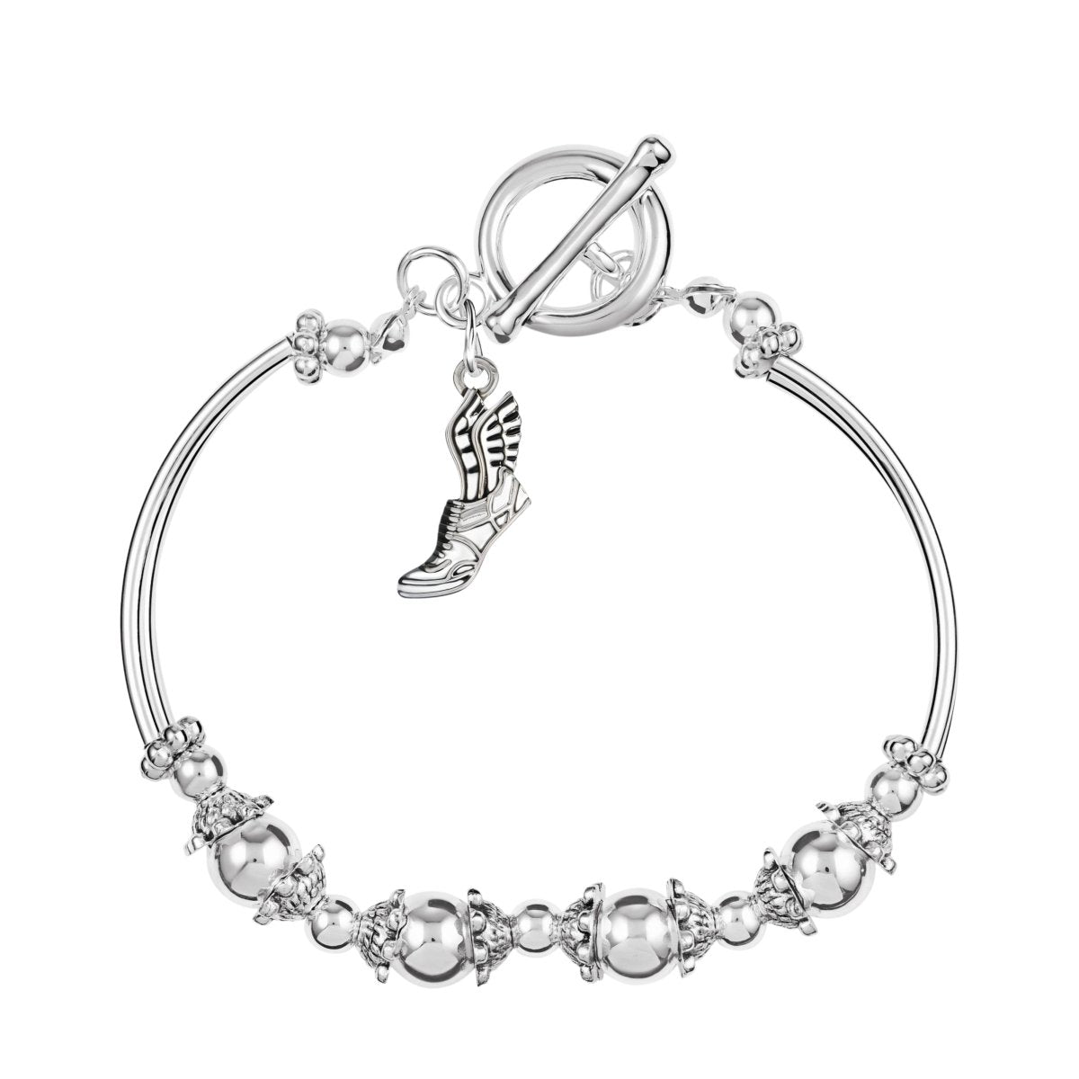 Winged Foot Charms On Partial Beaded Bracelets