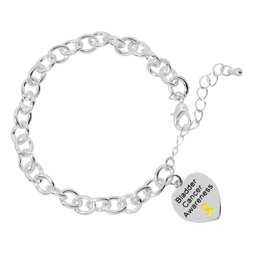 Yellow Ribbon Bladder Cancer Heart Charm Chunky Bracelets - Fundraising For A Cause