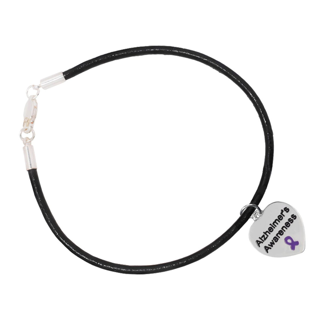 Alzheimer's Awareness Heart Leather Cord Bracelets - Fundraising For A Cause