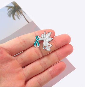 Angel By My Side Teal Ribbon Pins - Fundraising For A Cause