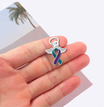 Load image into Gallery viewer, Angel Teal &amp; Purple Ribbon Pins - Fundraising For A Cause