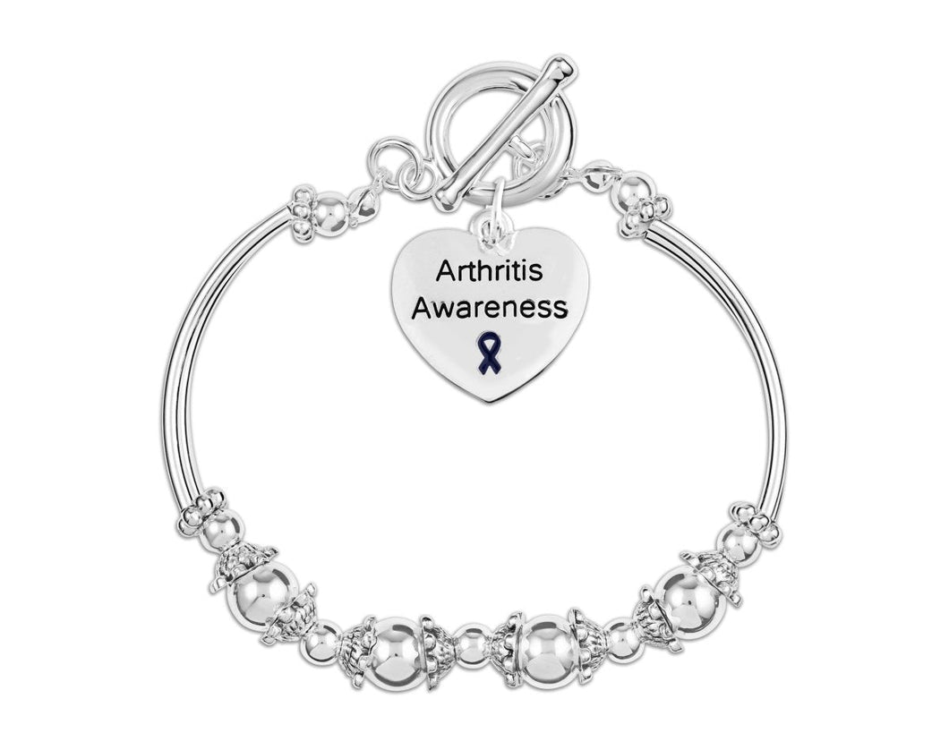 Arthritis Awareness Heart Charm Partial Beaded Bracelets - Fundraising For A Cause