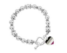 Load image into Gallery viewer, Asexual Flag LGBTQ Silver Beaded Heart Charm Bracelets - Fundraising For A Cause