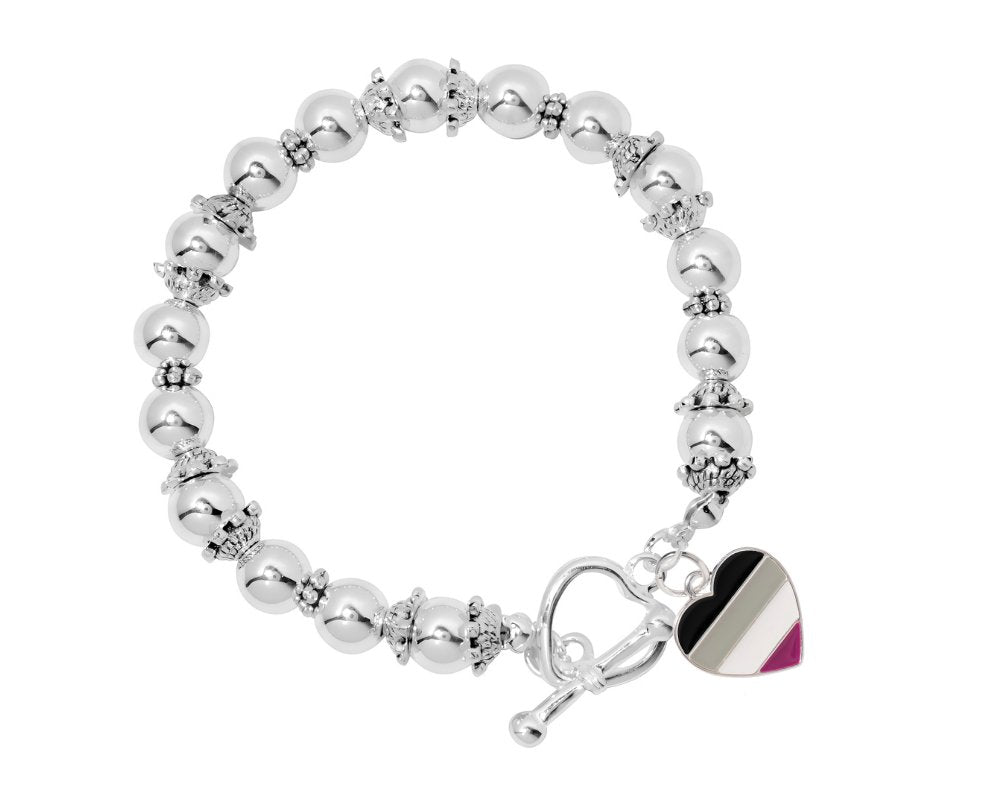 Asexual Flag LGBTQ Silver Beaded Heart Charm Bracelets - Fundraising For A Cause