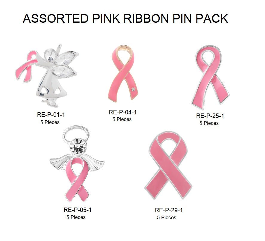 Assorted Pink Ribbon Pin Pack (25 Pins) - Fundraising For A Cause