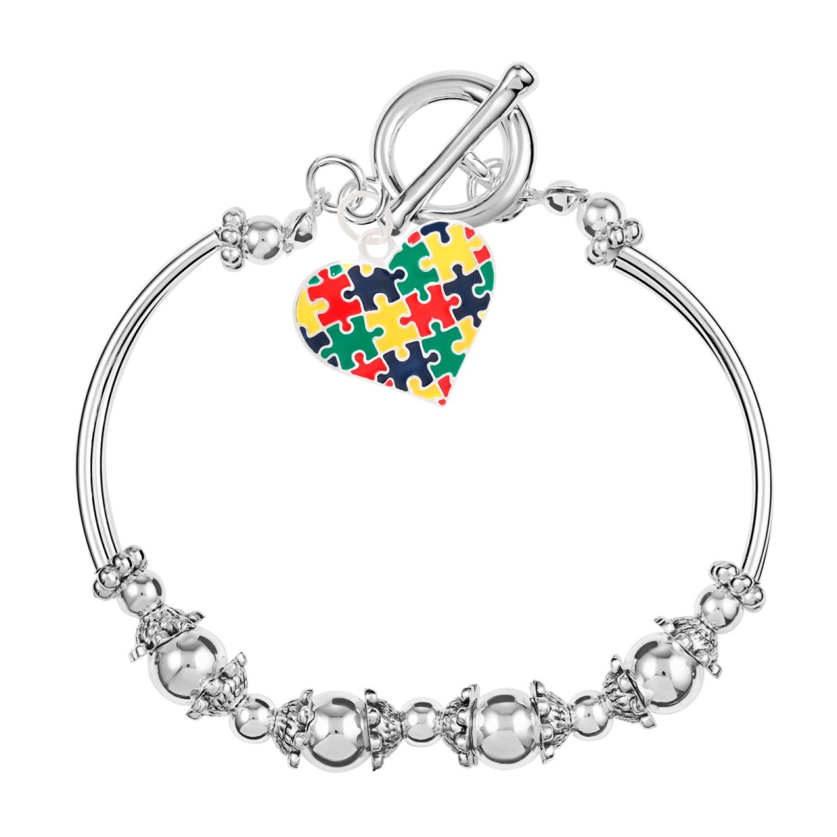 Autism Awareness Colored Puzzle Piece Heart Partial Beaded Bracelets - Fundraising For A Cause