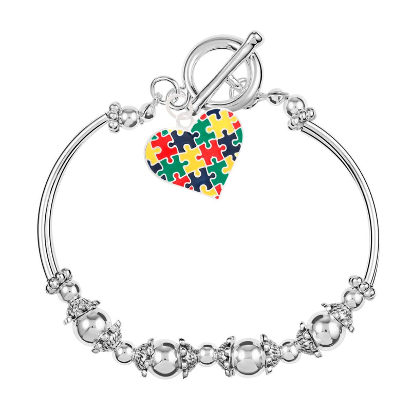 Autism Awareness Colored Puzzle Piece Heart Partial Beaded Bracelets - Fundraising For A Cause