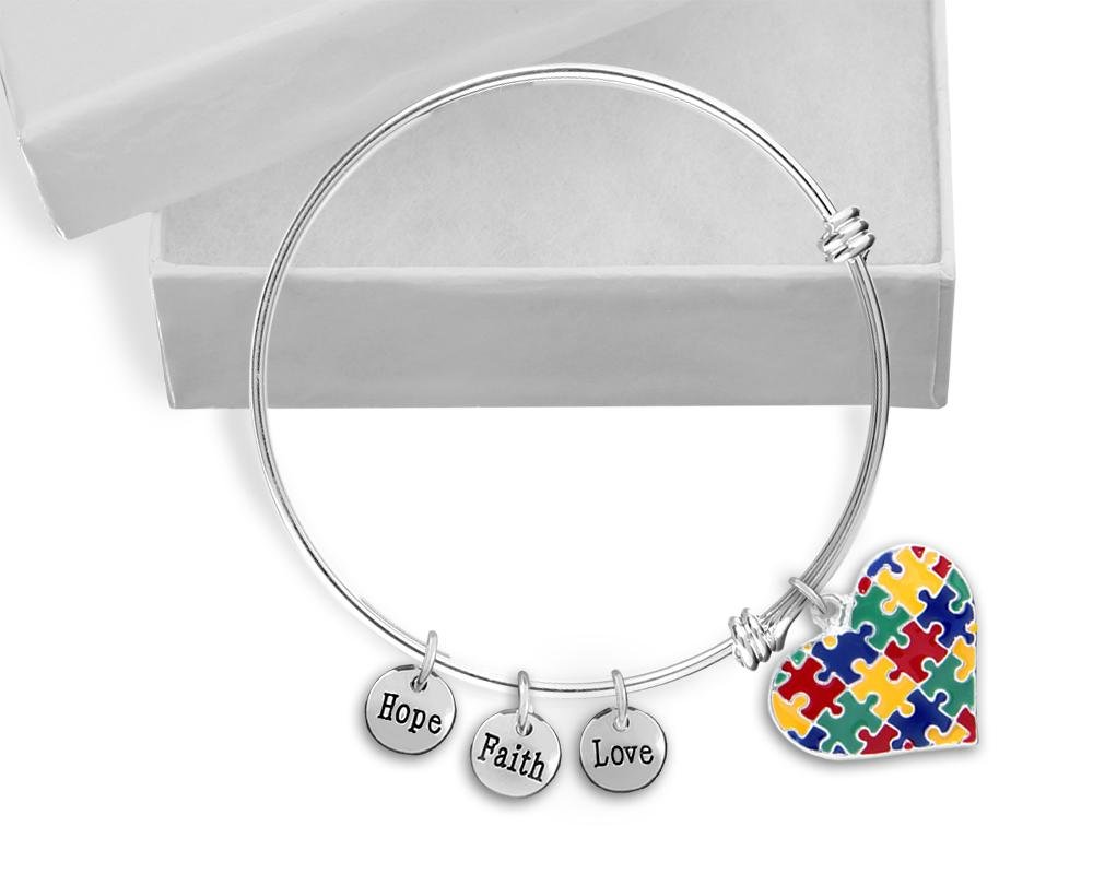 Autism Colored Puzzle Heart Retractable Bracelets - Fundraising For A Cause