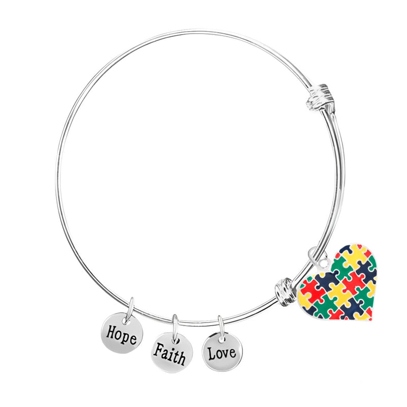 Autism Colored Puzzle Heart Retractable Bracelets - Fundraising For A Cause