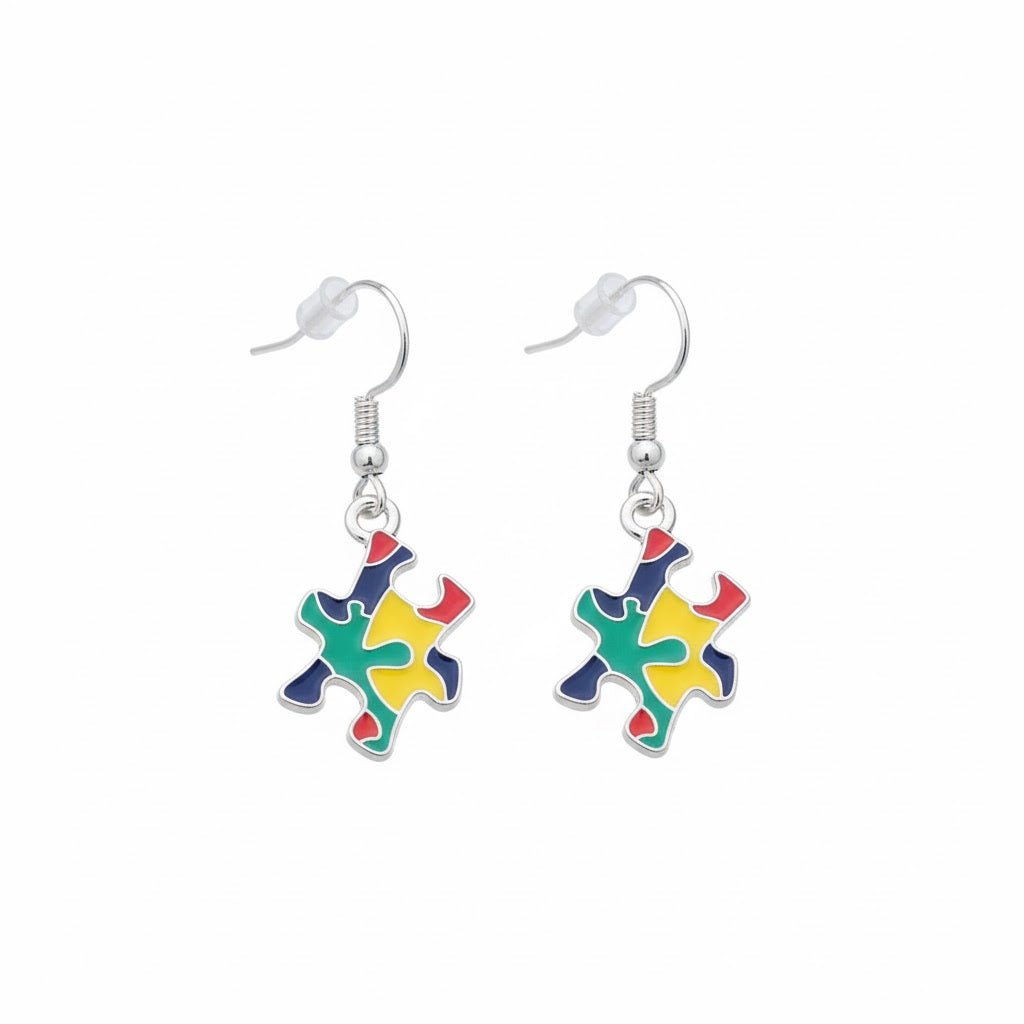 Autism Colored Puzzle Piece Hanging Earrings - Fundraising For A Cause