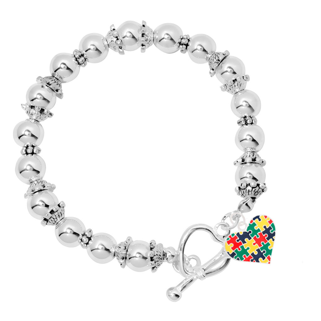 Autism Colored Puzzle Piece Heart Beaded Charm Bracelets - Fundraising For A Cause