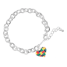 Load image into Gallery viewer, Autism Colored Puzzle Piece Heart Chunky Charm Bracelets - Fundraising For A Cause