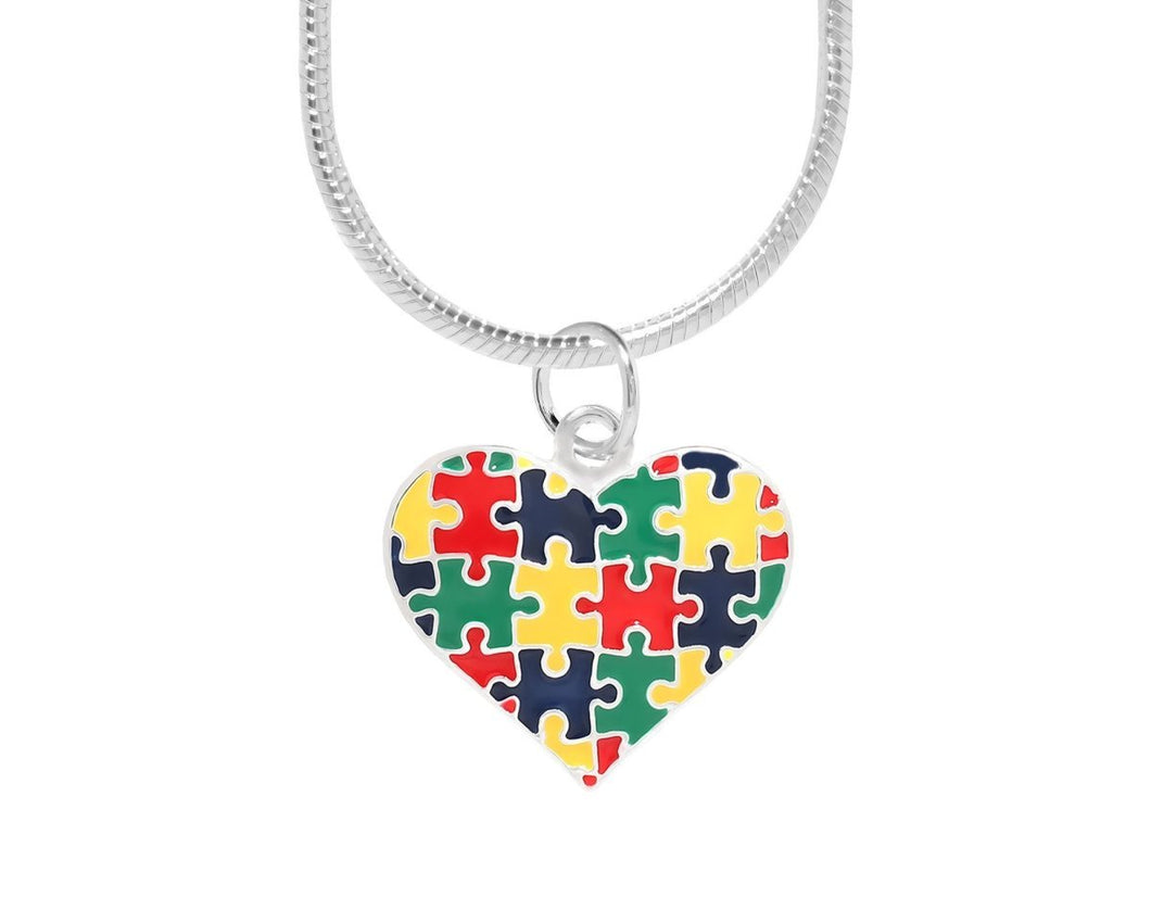 Autism Colored Puzzle Piece Heart Necklaces - Fundraising For A Cause