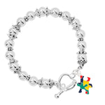 Autism Colored Puzzle Piece Silver Beaded Bracelets - Fundraising For A Cause